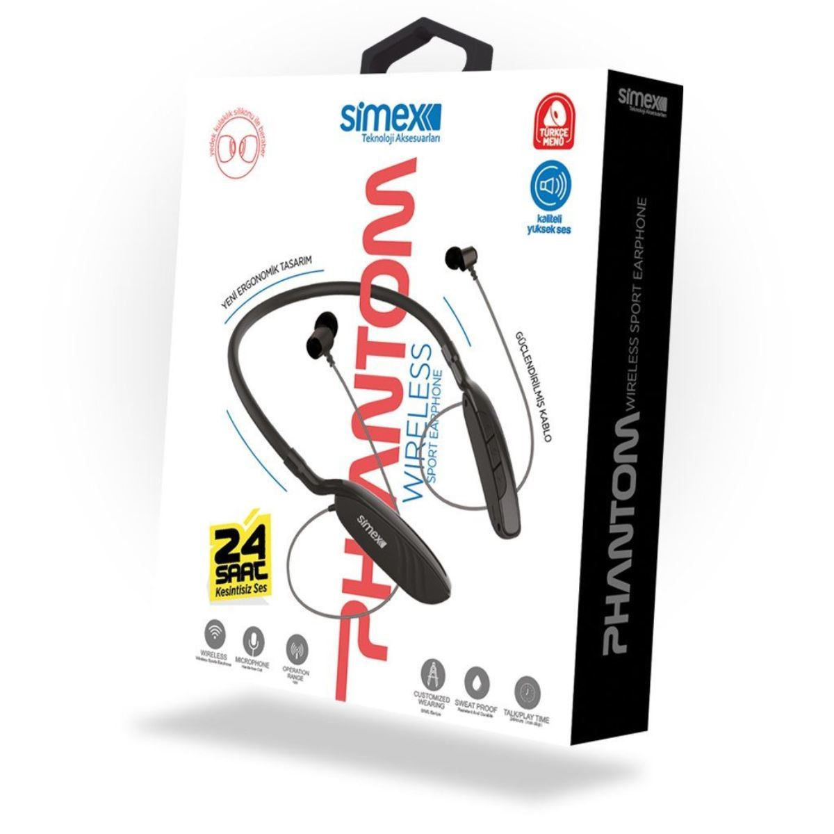 Simex SBK-01 Phantom With Microphone Bluetooth Earphone Siyah - 1