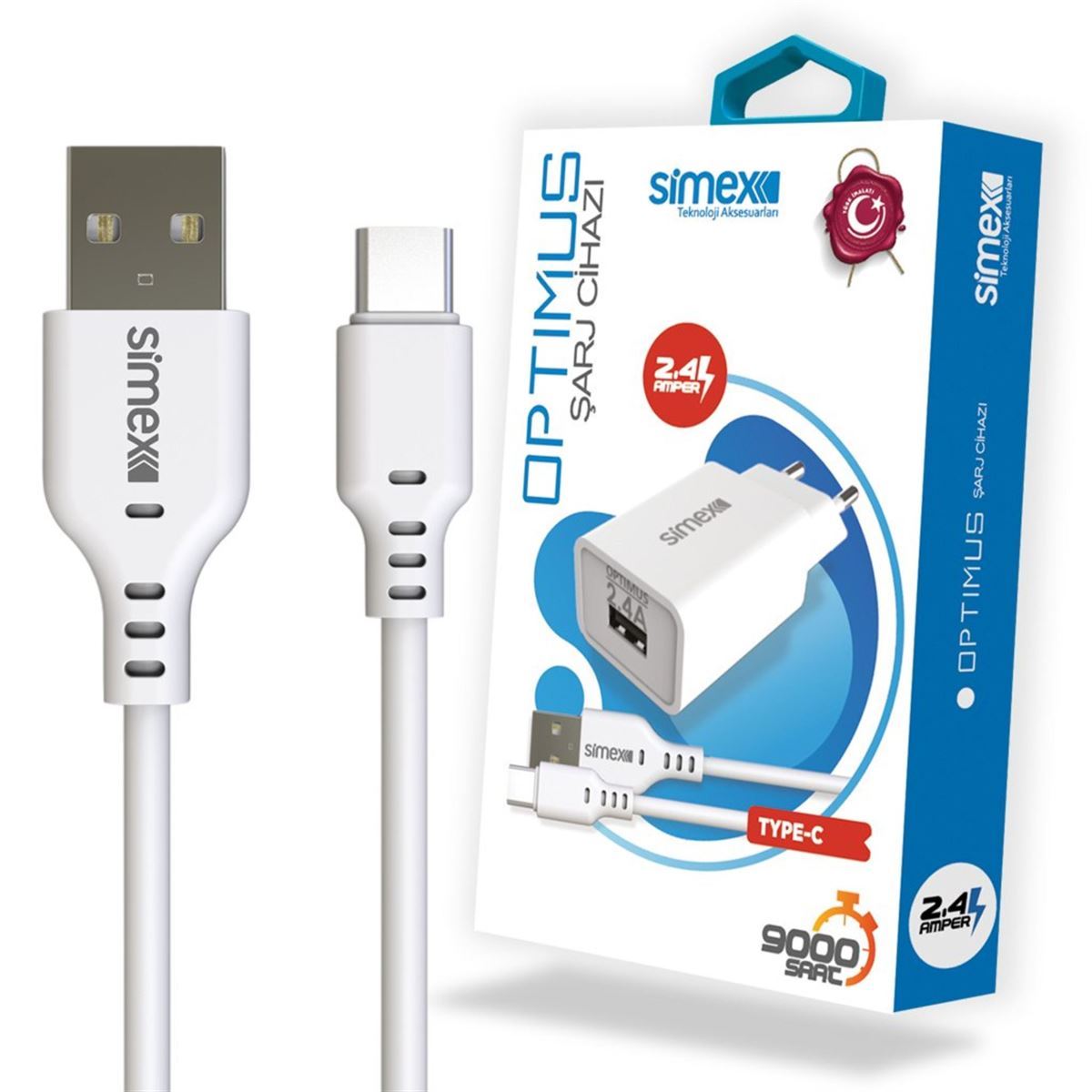 Simex Universal Type-C SPS-03 Optimus SPS-03 Optimus 2in1 2400 mAh Charging Set Beyaz - 1