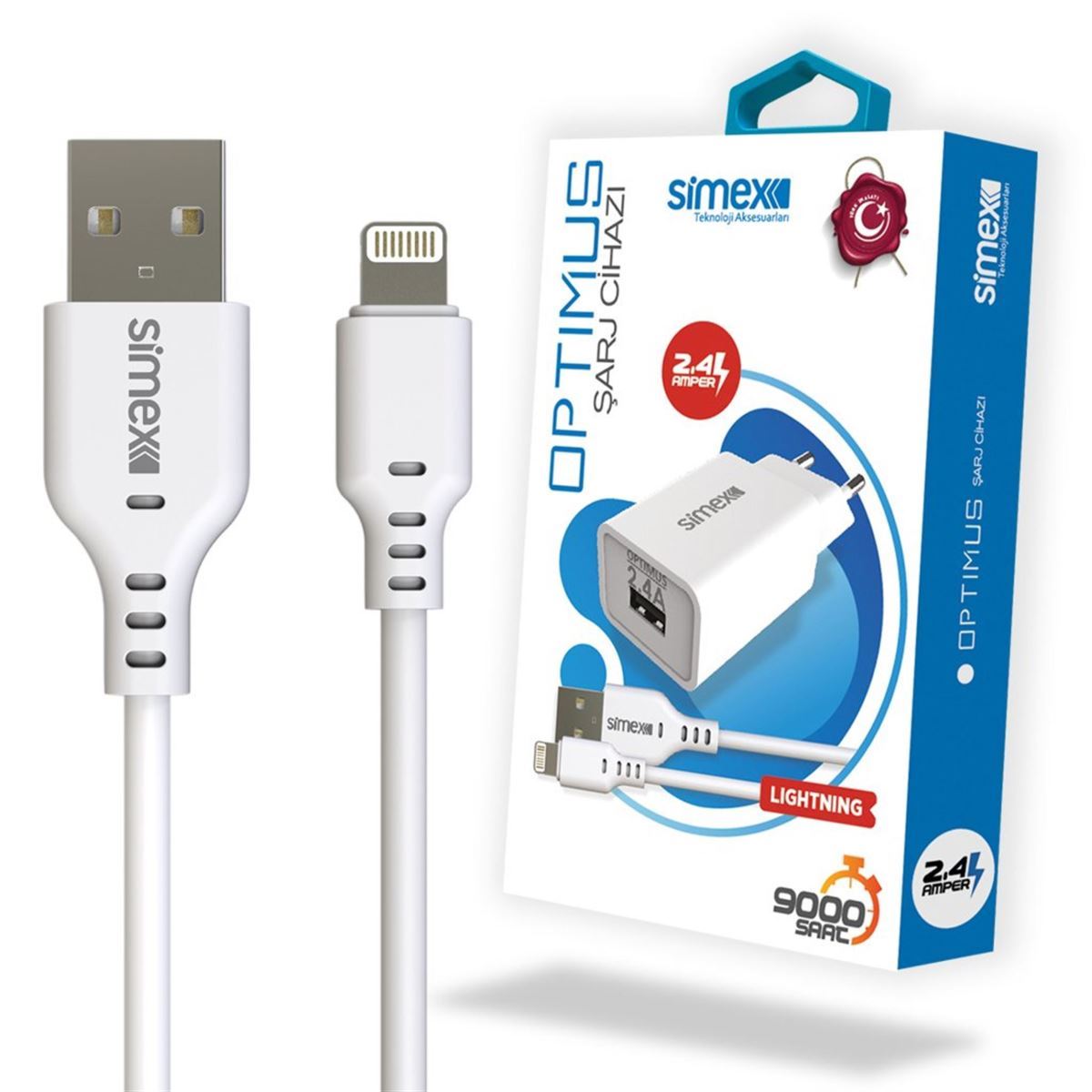 Simex iPhone Lightning SPS-03 Optimus SPS-03 Optimus 2in1 2400 mAh Charging Set Beyaz - 1