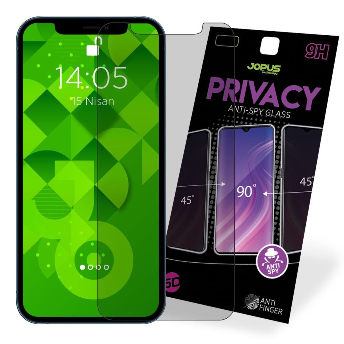 Jopus iPhone 12 / 12 Pro CEK-126 Privacy   Cam Ekran Koruyucu Siyah - 1