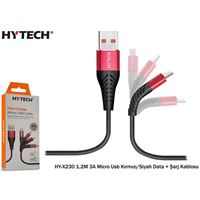 HYTECH DATA-ŞARJ KABLOSU HY-X230 MİCRO USB KIRMIZI-SİYAH 1