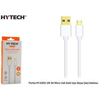 HYTECH DATA-ŞARJ KABLOSU HY-X200 MİCRO USB GOLD UÇLU BEYAZ 1