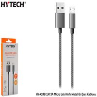 HYTECH DATA-ŞARJ KABLOSU HY-X248 MİCRO USB METAL GRİ UÇLU 1