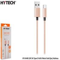 HYTECH DATA-ŞARJ KABLOSU HY-X248 3A MİCRO USB KILIFLI METAL GOLD 1