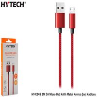HYTECH DATA-ŞARJ KABLOSU HY-X248 3A MİCRO USB KILIFLI METAL KIRMIZI 1