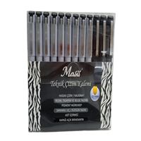 MASİS TEKNİK ÇİZİM KALEMİ SİYAH YUVARLAK-FIRÇA-KESİK UÇ 12 Lİ TÇK-S12 1