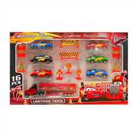 TOYSAN LİGHTNİN RACER TIR SETİ TOY-49 TRAFİK LEVHALI 6 ADET METAL ARABA 16 PARÇA 3+ 1