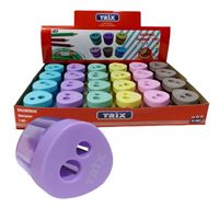 TRİX KALEMTRAŞ PLASTİK ÜÇGEN PASTEL 6 RENK İKİ BÖLMELİ 24 LÜ T-917 1