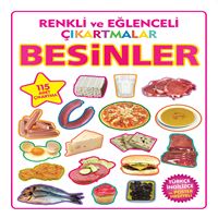 PARILTI ÇIKARTMA KİTABI RENKLİ VE EĞLENCELİ ÇIKARTMALAR BESİNLER (TÜRKÇE-İNGİLİZCE) 1