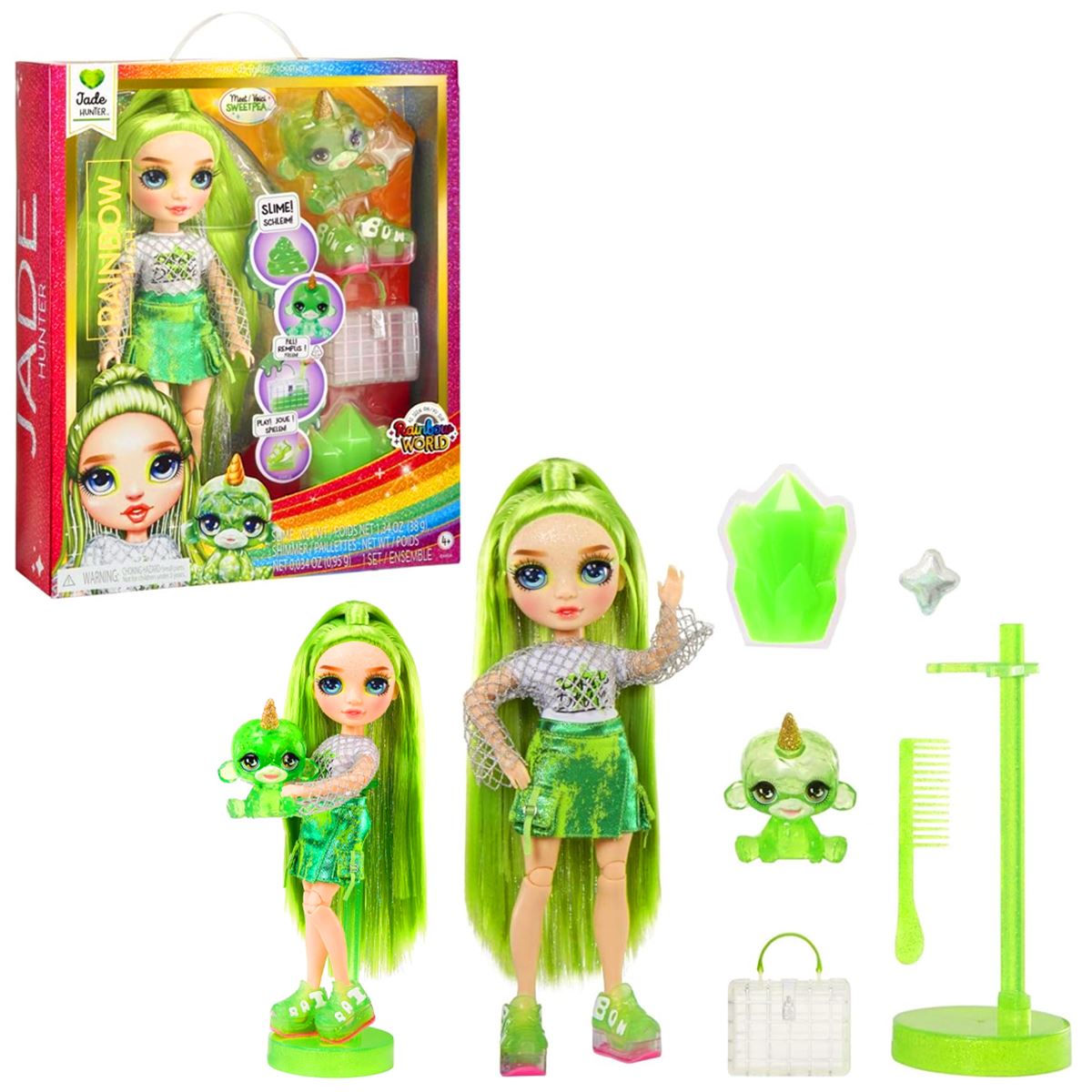 RAİNBOW HİGH 120193 MODA BEBEĞİ JADE HUNTER PARLAK SLİME VE EVCİL HAYVAN 3+ 1