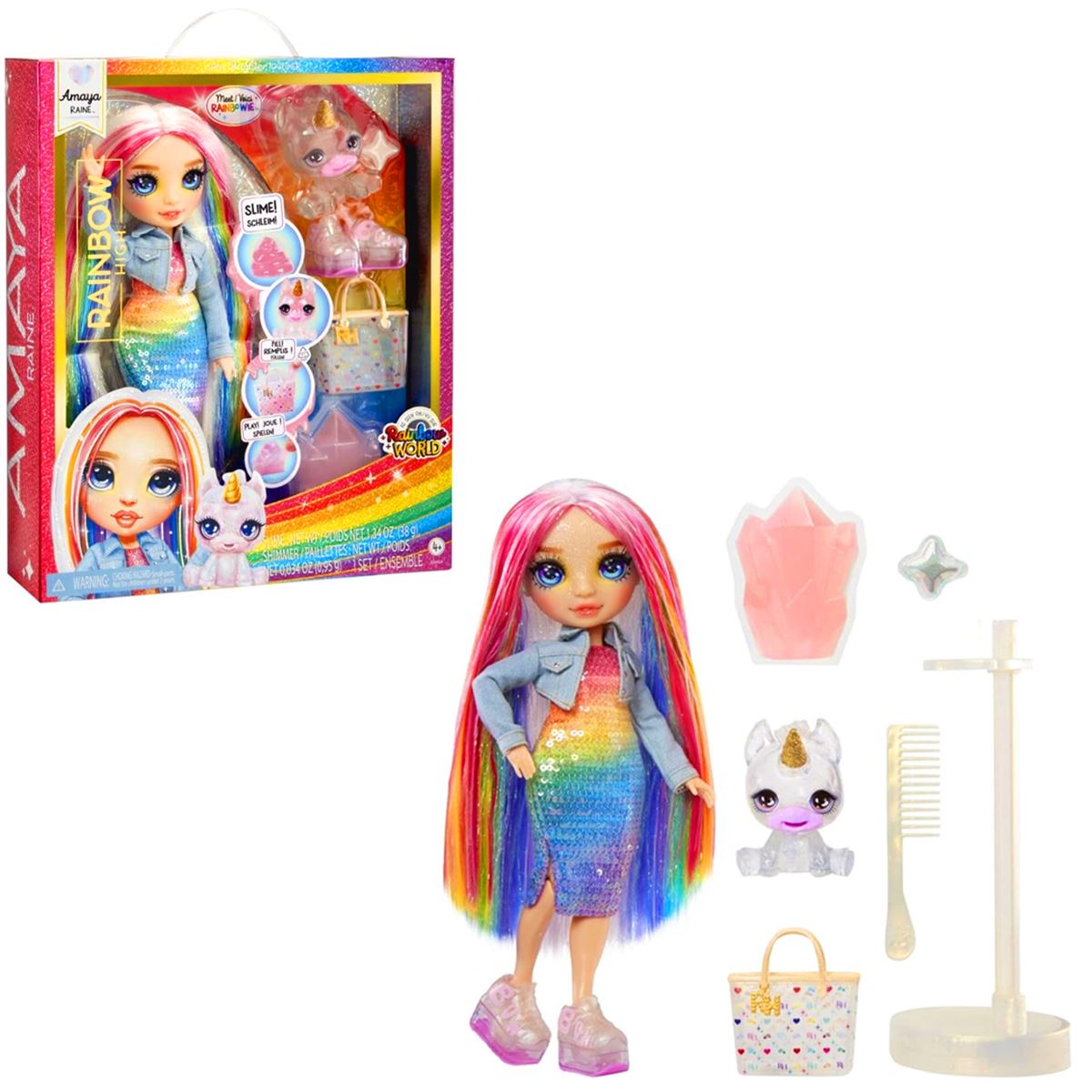 RAİNBOW HİGH 120230 MODA BEBEĞİ AMAYA RAİNE PARLAK SLİME VE EVCİL HAYVAN 3+ 1