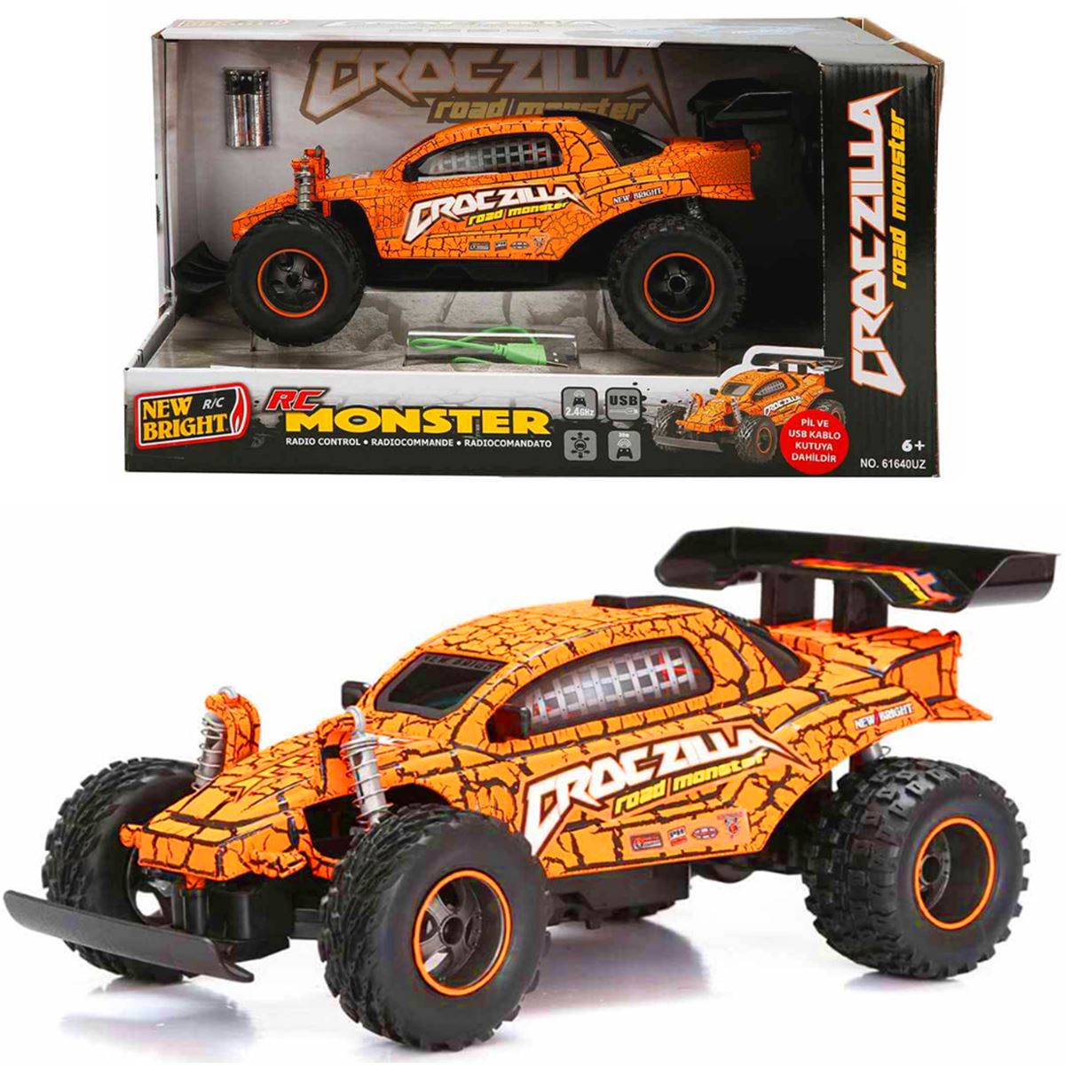 SUNMAN KUMANDALI ARABA 61640UZ CROCZİLLA ROAD MONSTER PİLLİ USB KABLOLU 2.4GHZ 6+ 1