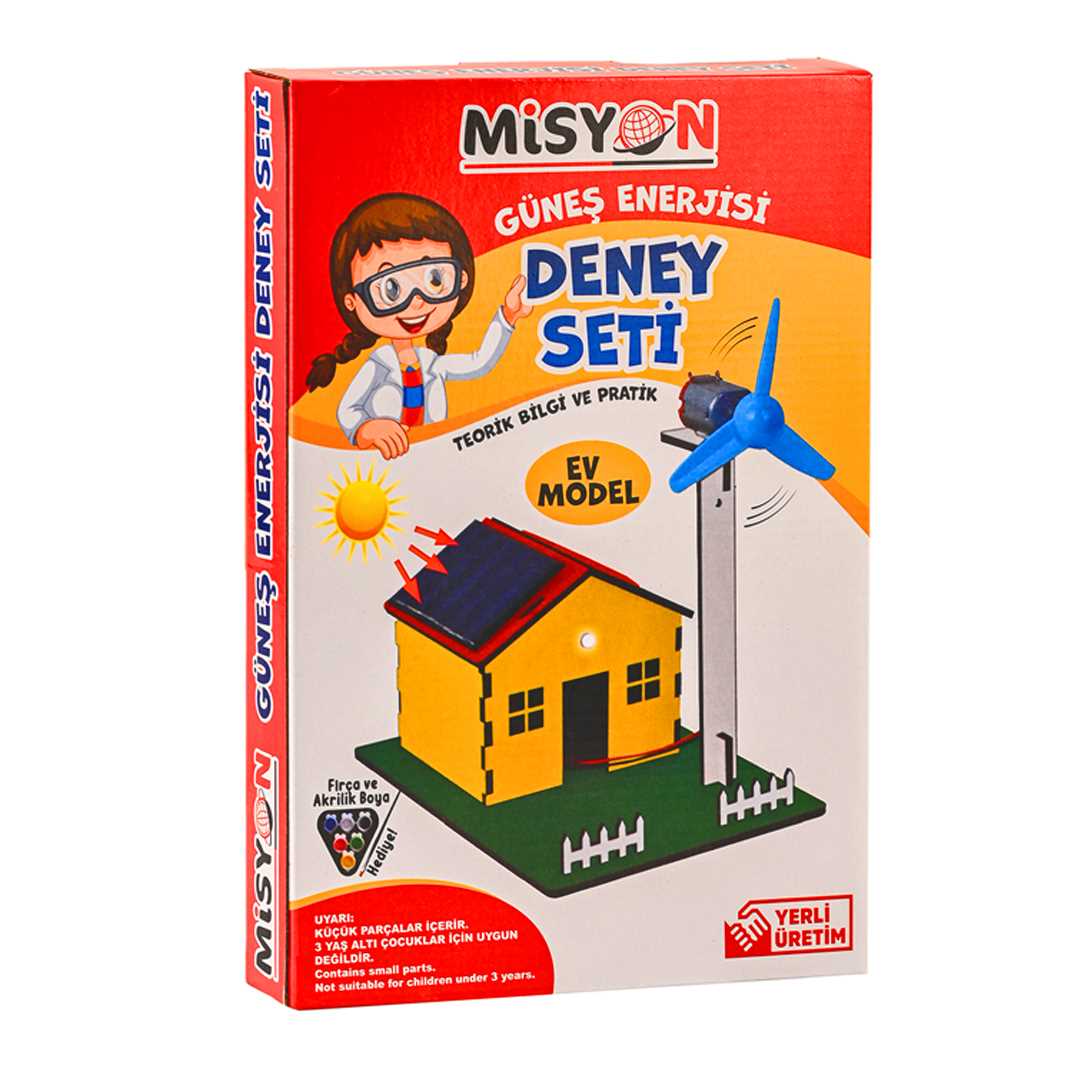 MİSYON GÜNEŞ ENERJİSİ DENEY SETİ EV MODELİ AHŞAP BOYALI MSY-29 1