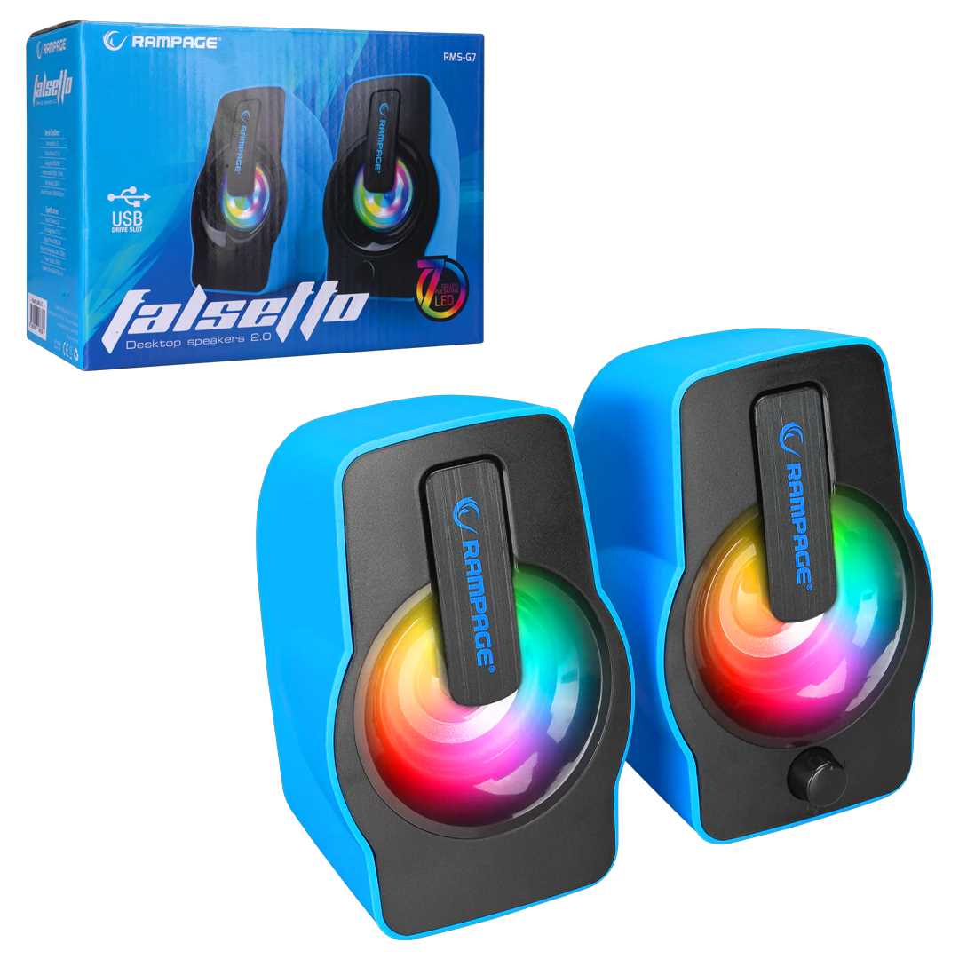 RAMPAGE SPEAKER RMS-G7 FALSETTO 2.0 MAVİ LEDLİ MULTİMEDİA 1