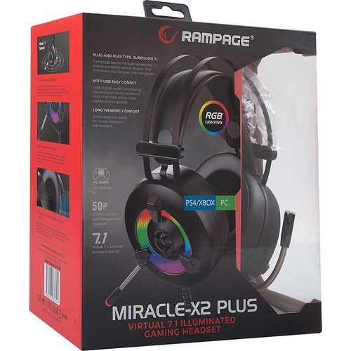 RAMPAGE OYUNCU KULAKLIK MİRACLE-X2 PLUS KABLOLU USB SİYAH RGB LED 7.1 SURROUND SOUND SİSTEM 1