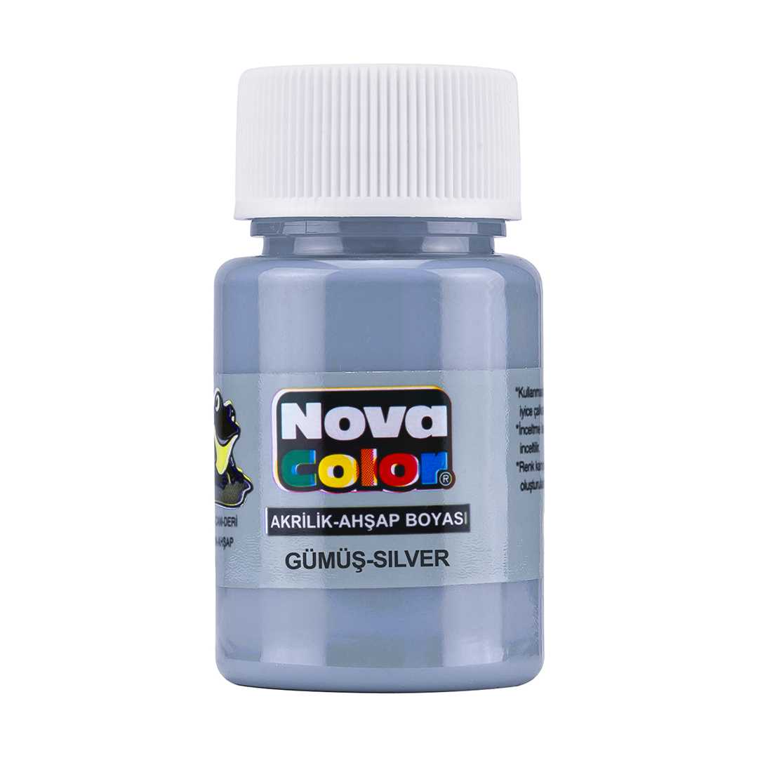NOVA COLOR AKRİLİK BOYA ŞİŞE 30 ML GÜMÜŞ 12 Lİ NC-235 1