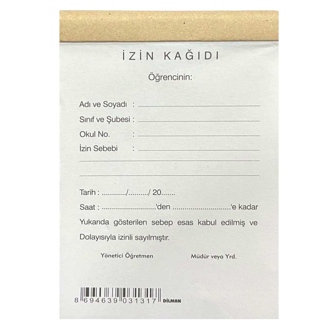 DİLMAN ÖĞRENCİ İZİN KAĞIDI 50 YP 2 NÜSHA OTOKOPİLİ 12 Lİ 1