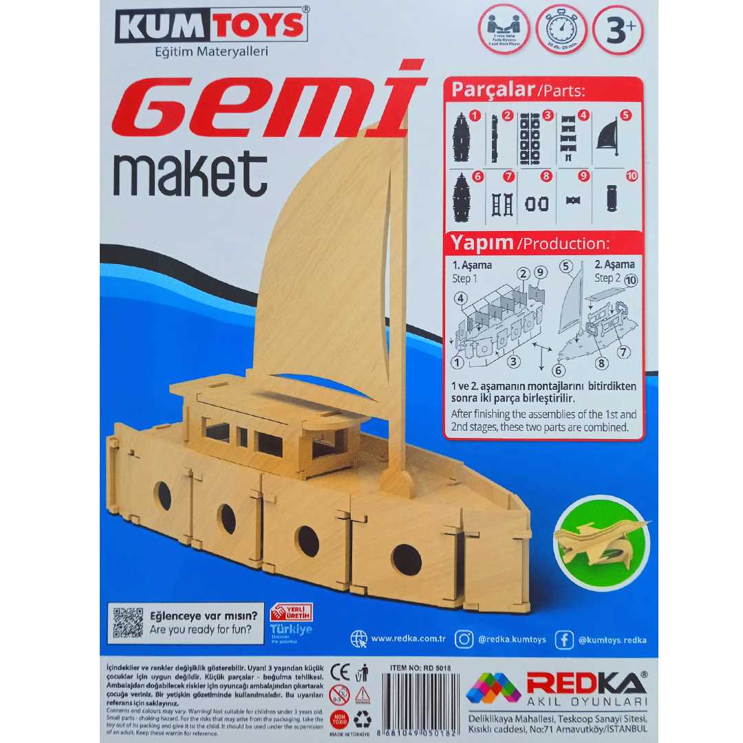 KUMTOYS 3D AHŞAP MAKET 21x33 GEMİ KÜÇÜK 1
