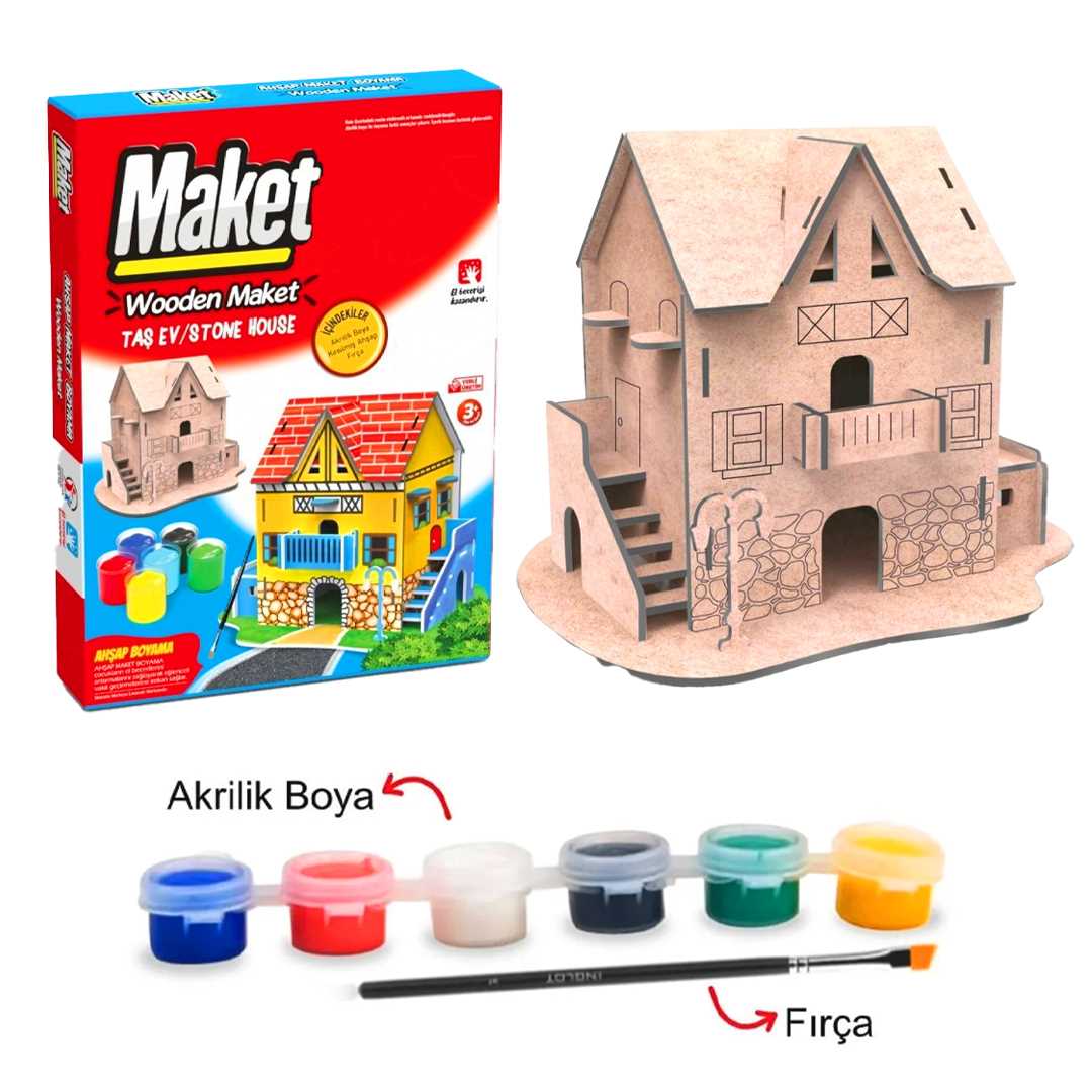 MORTOYS MAKETİX TAŞ EV 9786 AHŞAP BOYAMA 1