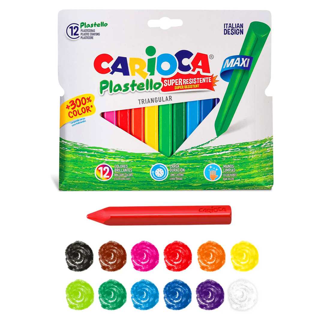 CARİOCA PASTEL BOYA PLASTELLO JUMBO ÜÇGEN 12 RENK 42671 YIKANABİLİR 1