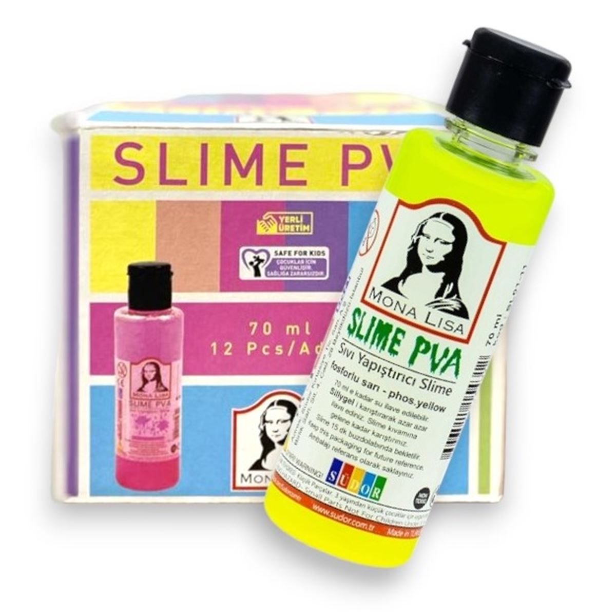SÜDOR MONALİSA SLİME YAPIŞTIRICI FOSFORLU SARI 70 ML 12 Lİ SL01-11 1