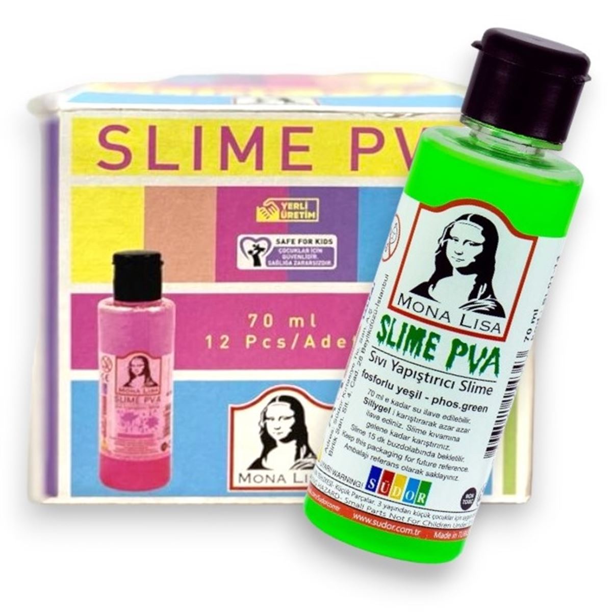 SÜDOR MONALİSA SLİME YAPIŞTIRICI FOSFORLU YEŞİL 70 ML 12 Lİ SL01-14 1