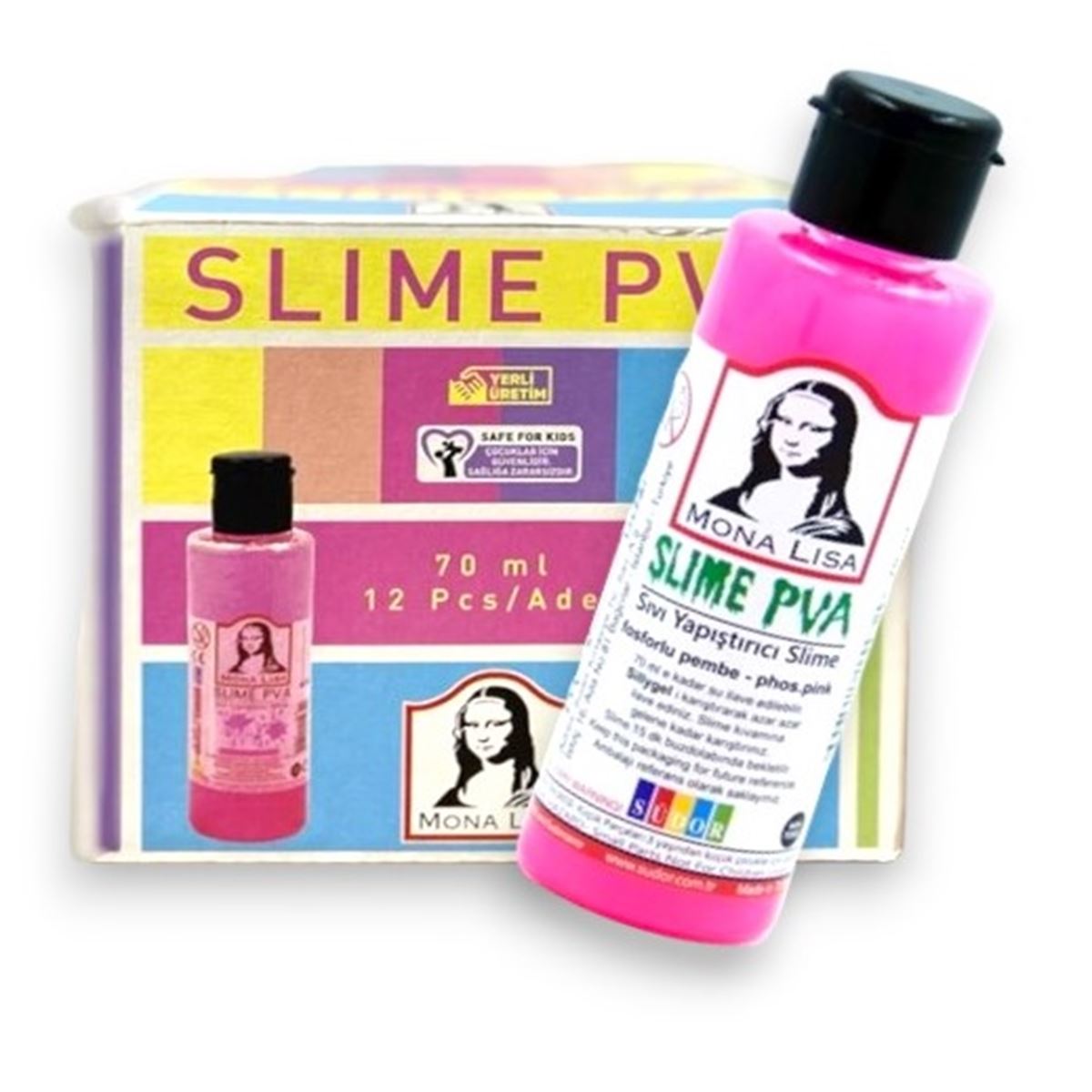 SÜDOR MONALİSA SLİME YAPIŞTIRICI FOSFORLU PEMBE 70 ML 12 Lİ SL01-12 1