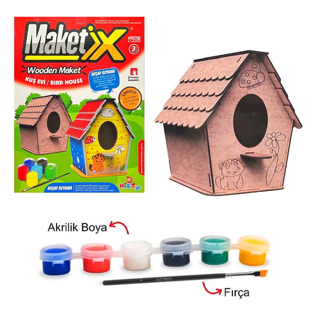 MORTOYS MAKETİX KUŞ EVİ 9792 AHŞAP BOYAMA 1