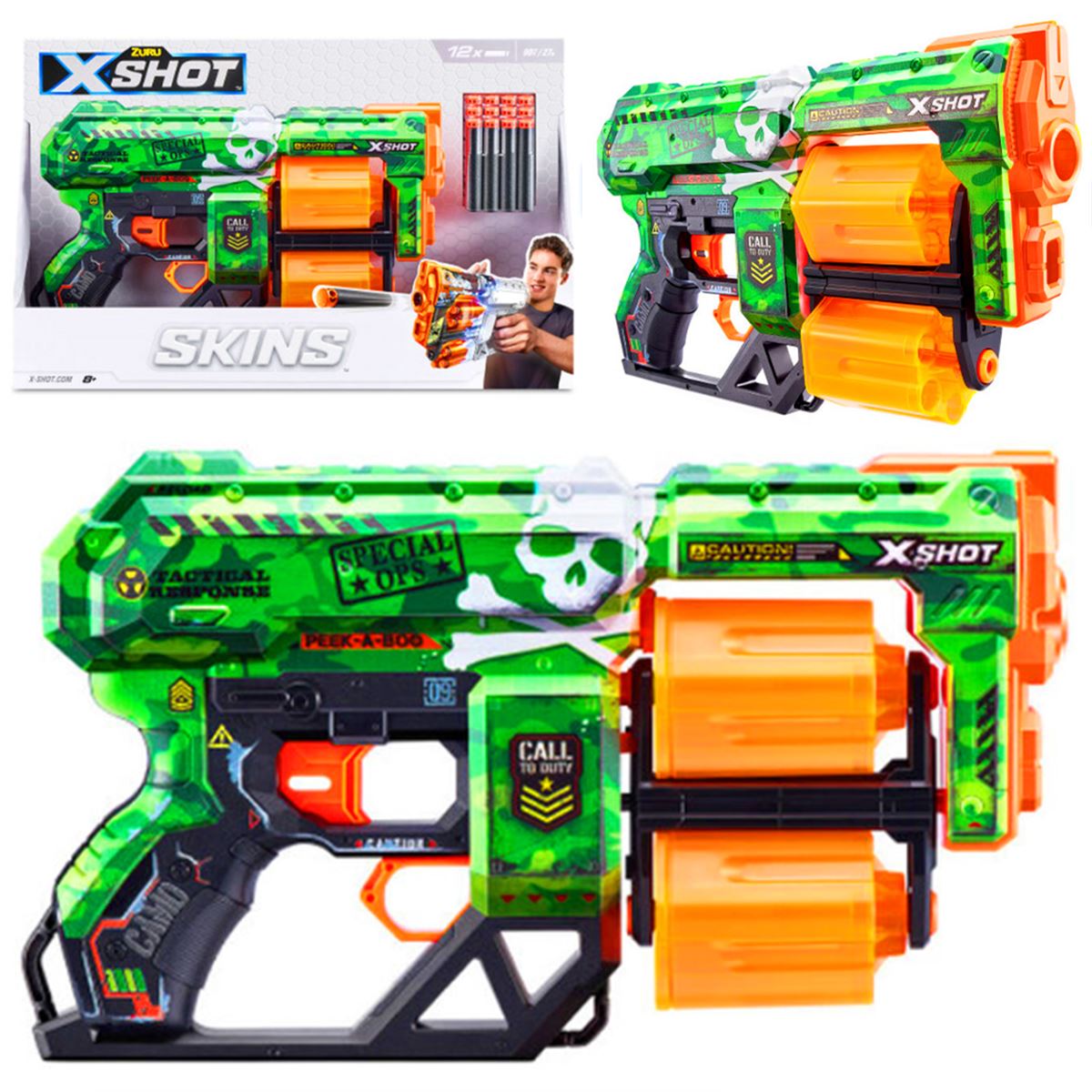ZURU X-SHOT SÜNGER TABANCASI 36517A-B-H-P-Q SKİNS DREAD 12 MERMİ 8+ 1