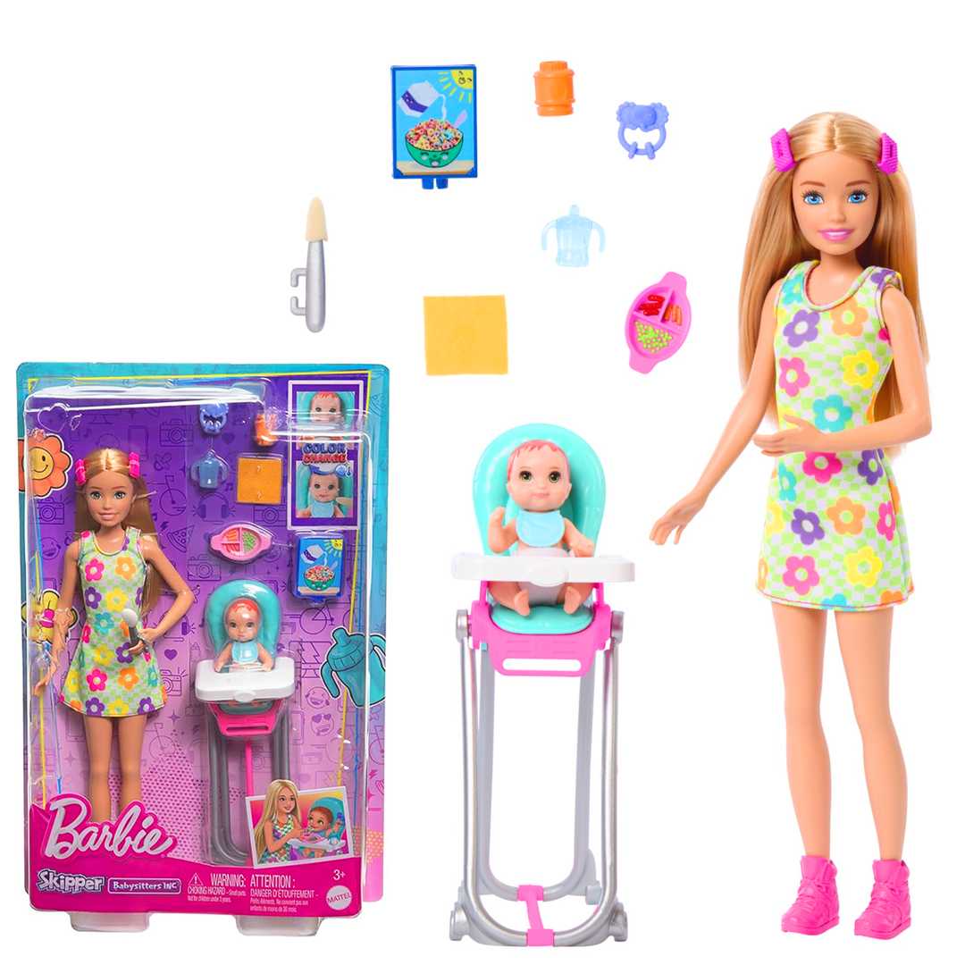 BARBİE SKİPPER HTK35 BEBEK BAKICISI SARI SAÇLI BEBEK VE OYUN SETİ 3+ 1