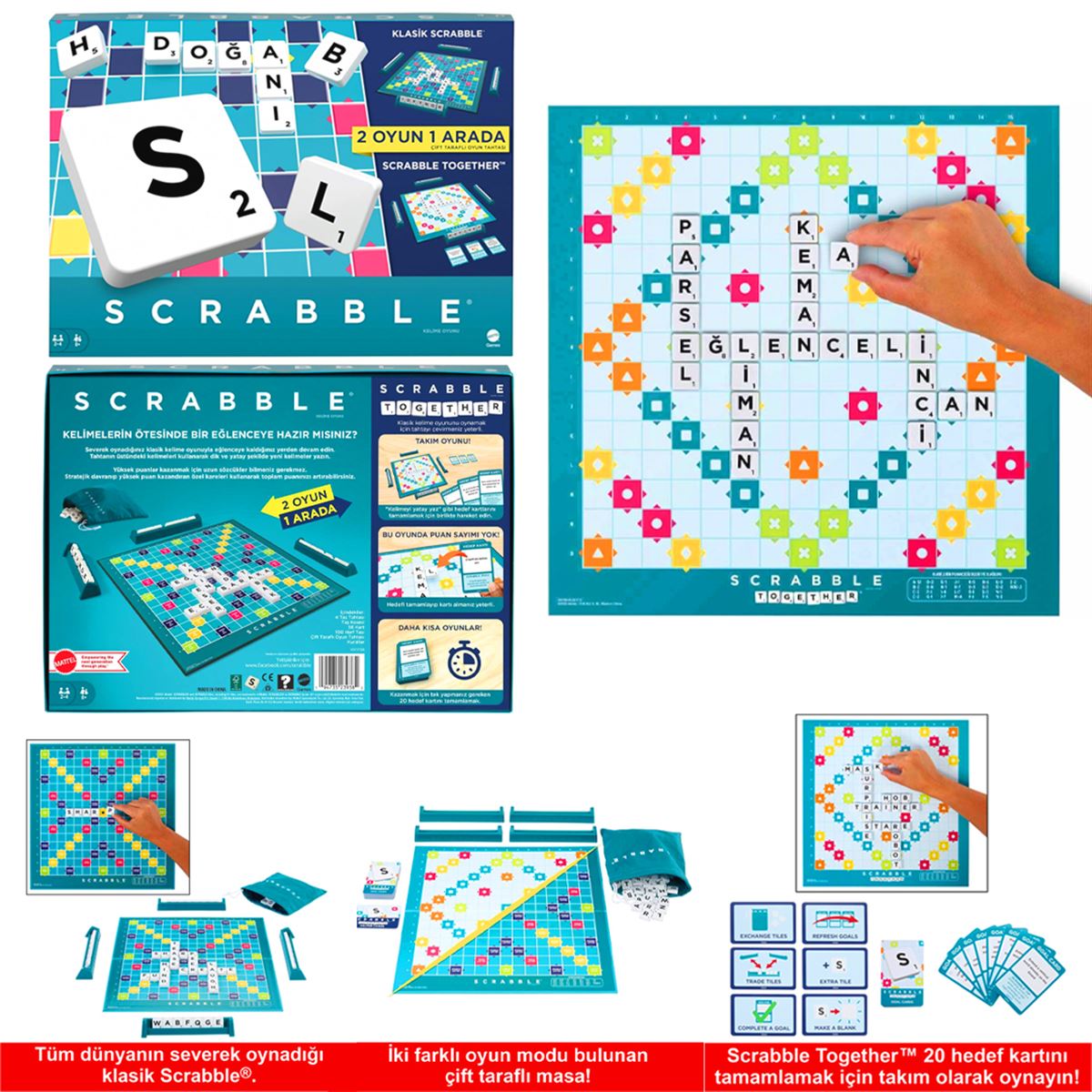MATTEL SRABBLE HXV98 ORJİNAL İKİSİ BİR ARADA KUTU OYUNU 8+ 1