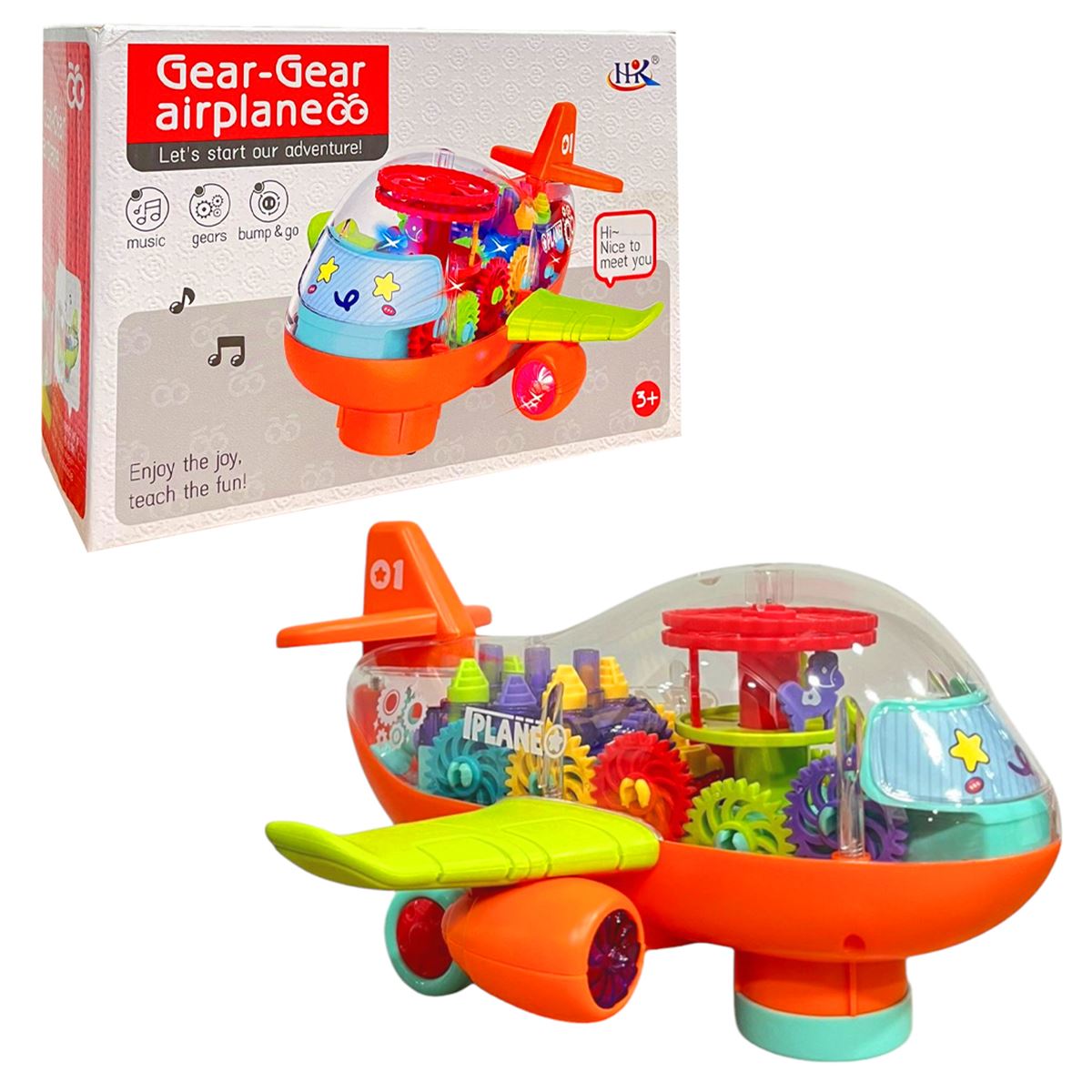 AKZ GEAR GEAR AİRPLANE 657B ŞEFFAF HELİKOPTER MÜZİKLİ 3+ PLASTİK OYUNCAK 1