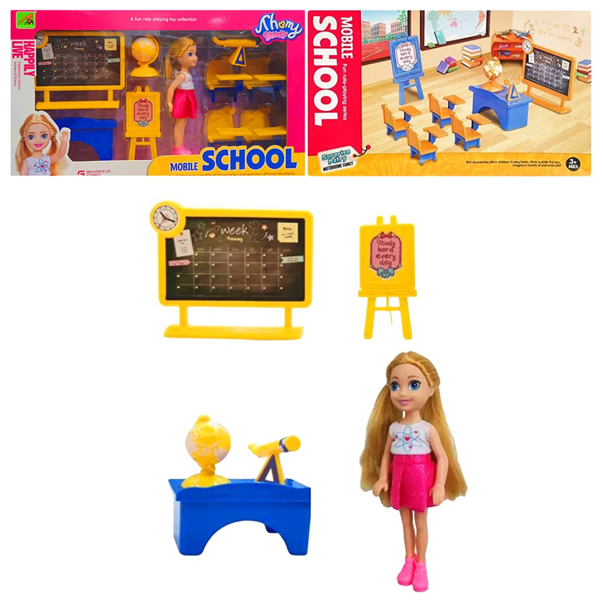 MEGA TRAVEL GİRL MOBİLE SCHOOL 9045-6 BEBEKLİ OKUL SETİ 10 PARÇA 3+ 1