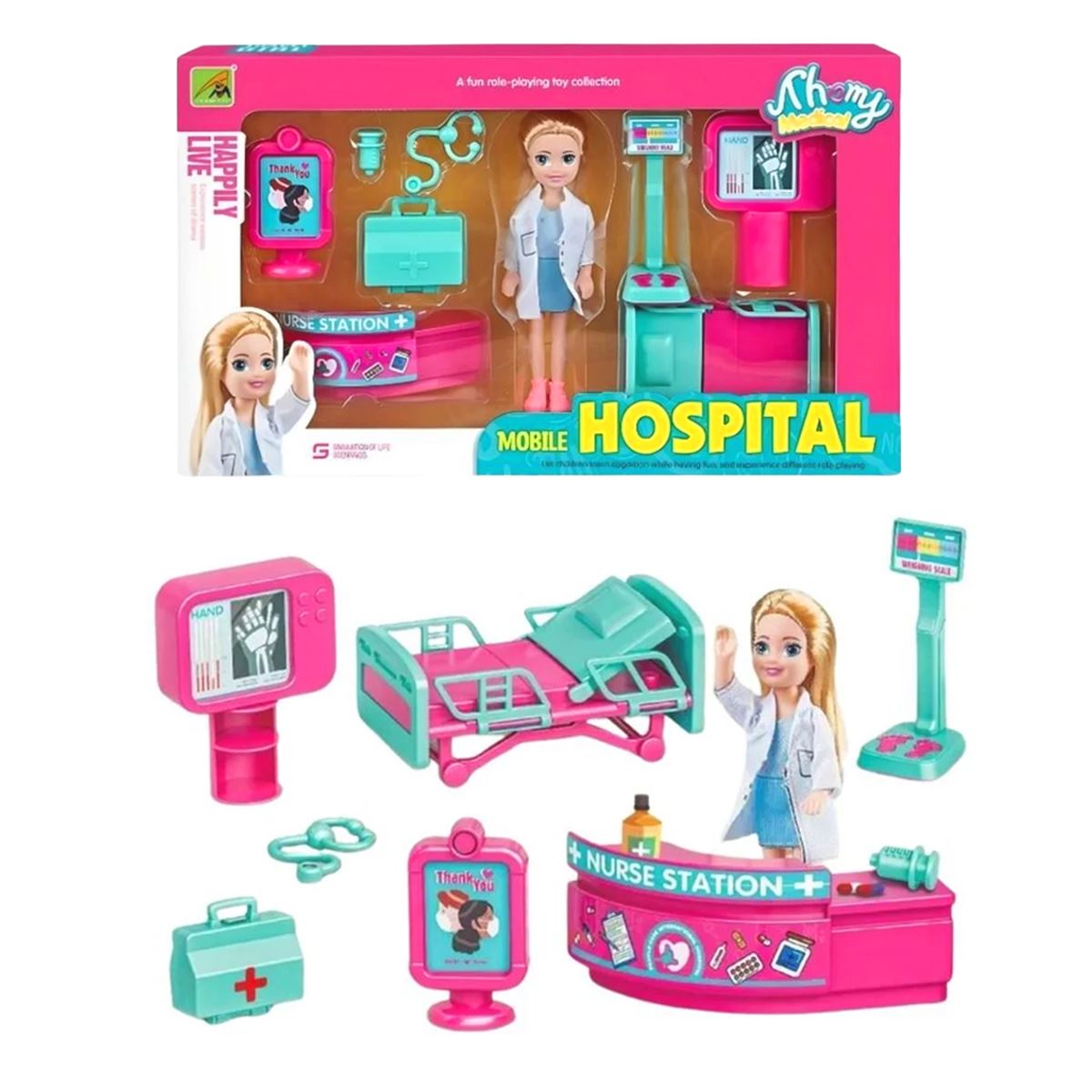 MEGA TRAVEL GİRL MOBİLE HOSPİTAL 9045-7 BEBEKLİ HASTANE SETİ 10 PARÇA 3+ 1