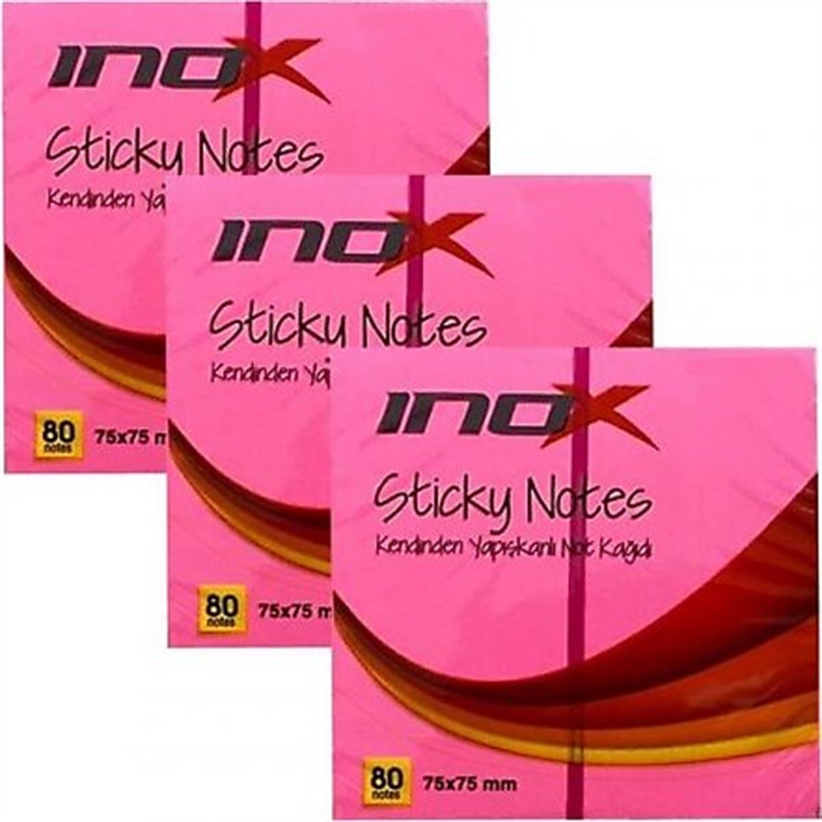 İNOX YAPIŞKANLI NOT KAĞIDI 75x75 FOSFORLU PEMBE 12 Lİ 2335 1