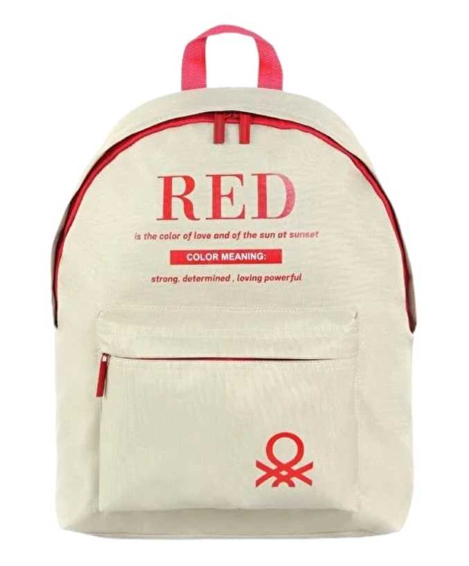 UNİTED COLORS OF BENETTON OKUL ÇANTASI 03821 BEJ KIRMIZI ÇİFT BÖLMELİ 1