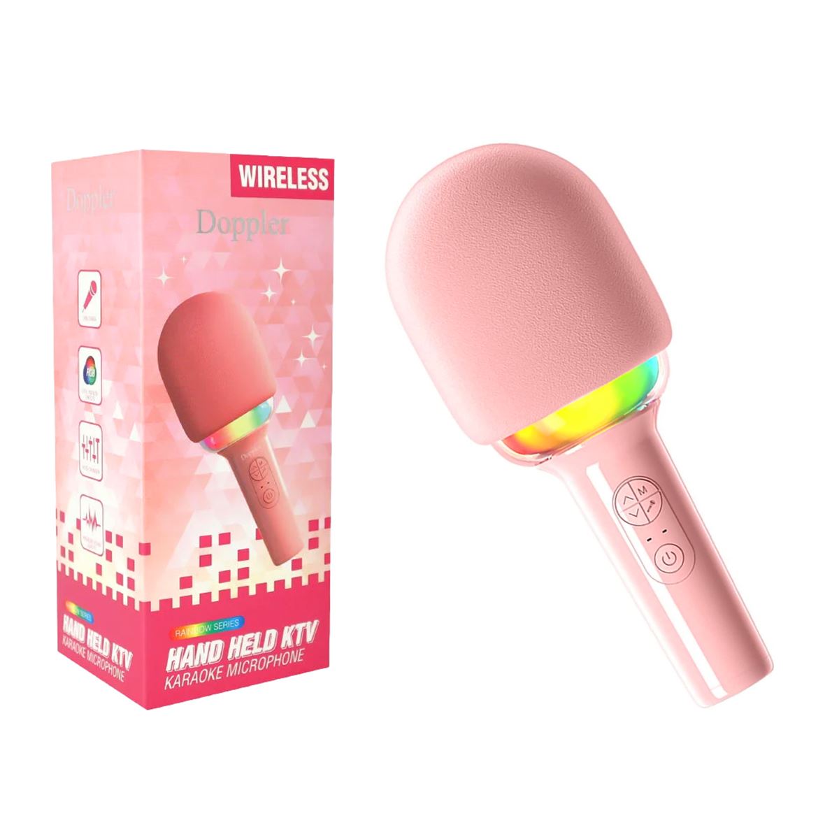 DOPPLER KARAOKE MİKROFON RAİNBOW PEMBE WİRELESS SES DEĞİŞTİRME ÖZELLİKLİ 1