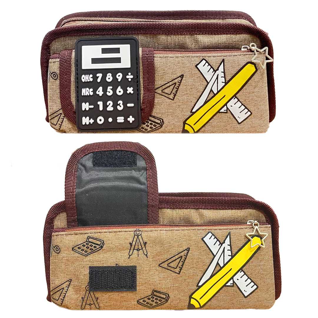 ZHUANGYUAN KALEM ÇANTASI OMT-111 HESAP MAKİNESİ BASKILI ÇİFT BÖLMELİ 1