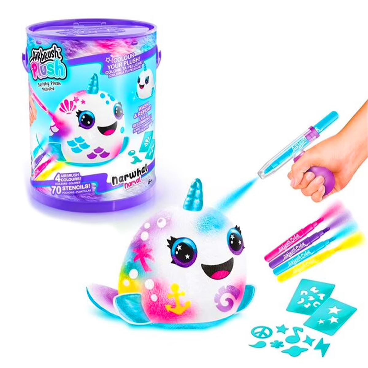 UNİCORN - KOALA - NARWHAL AİRBRUSH PLUSH OFG266 BOYANABİLİR TEMİZLENİR PLASTİK KOVA 6+ 1