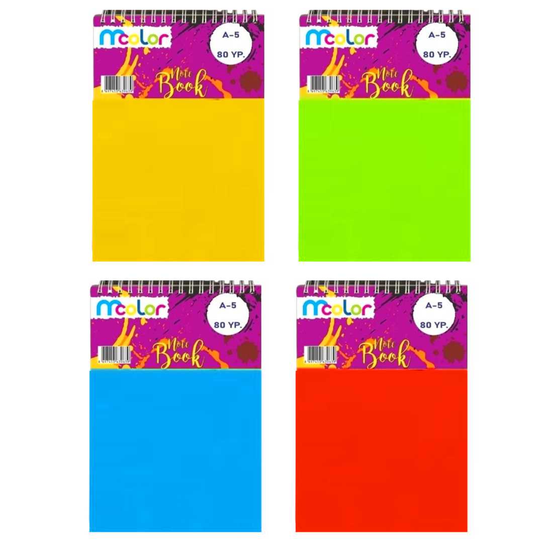 MCOLOR BLOKNOT A5 PP KAPAK ÜSTTEN SPİRALLİ 80 YP DÜZ 6 LI 1