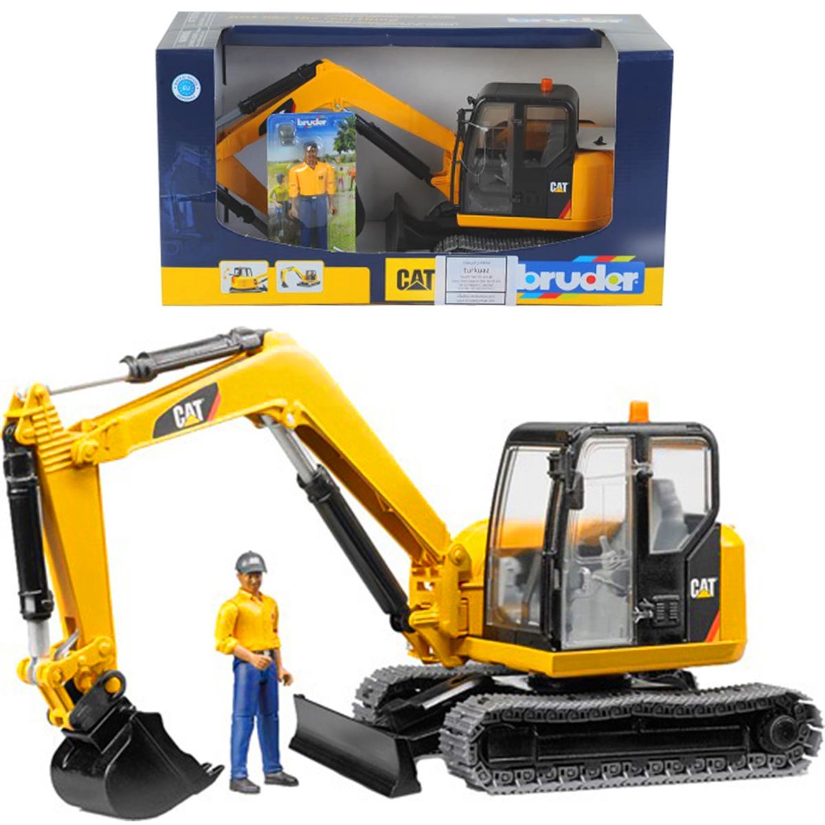 BRUDER BR02466 CAT MİNİ EKSKAVATÖR-İNŞAAT İŞÇİSİ 1:16 3+ 1