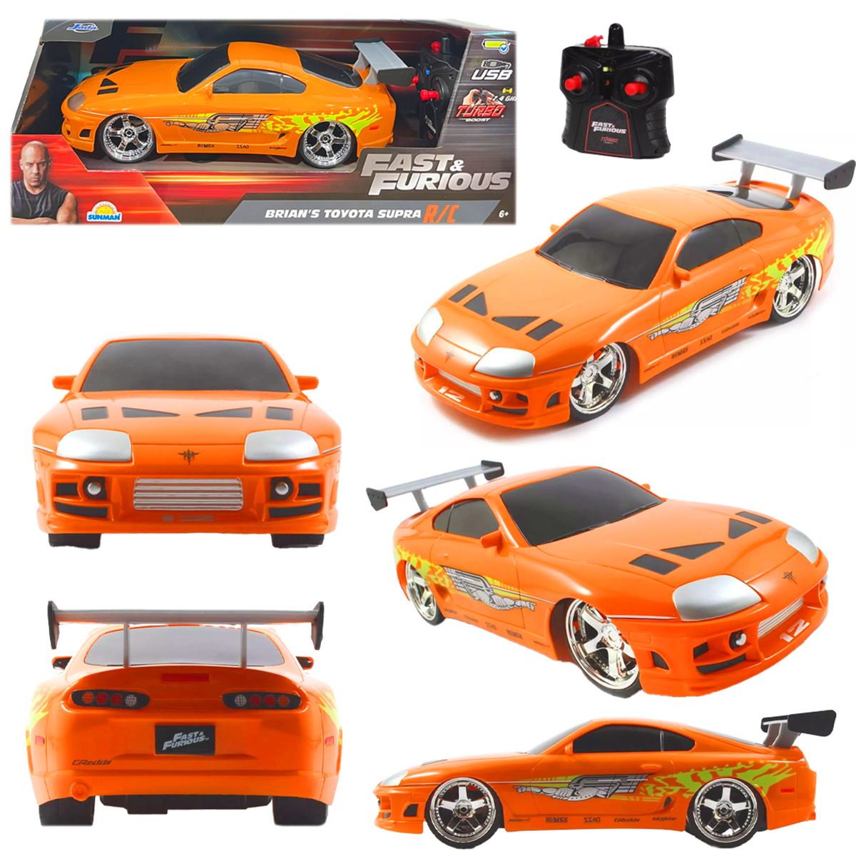 SİMBA JADA FAST FURİOUS KUMANDALI ARABA 3206006 BRİANS TOYOTA SUPRA USB R/C 2.4GHZ 1:16  6+ 1