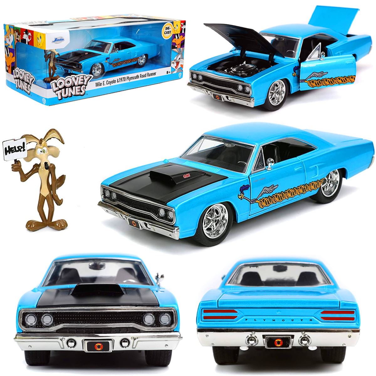 SİMBA JADA LOONEY TUNES 3255028 WİLE E. COYOTE 1970 PLYMOUTH ROAD RUNNER DİE CAST FİGÜR 1:24 8+ 1