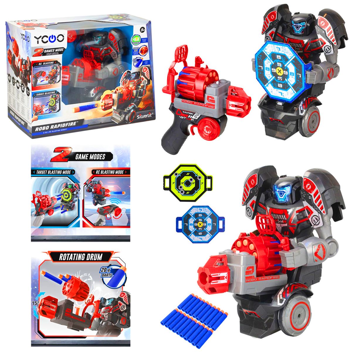 SİLVERLİT YCOO ROBOT 88528 ROBO RAPİDFİRE KUMANDALI 2İN1 RC BLASTİNG 20 MERMİ 5+ 1