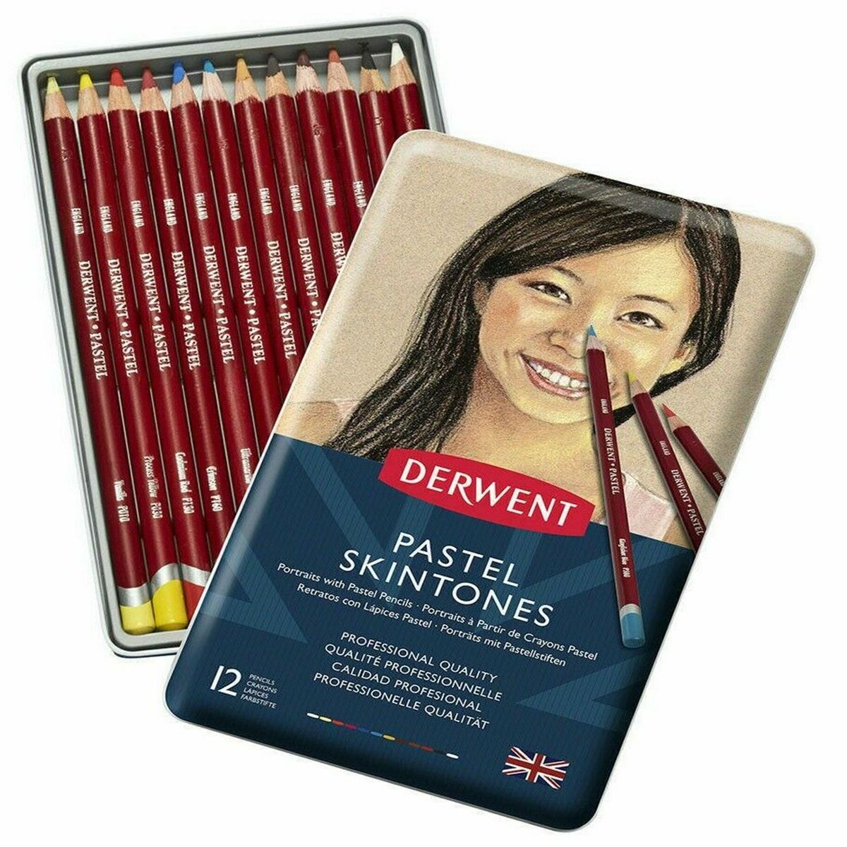 DERWENT PASTEL SKİNTONES PORTRAİT KURUBOYA 12 RENK METAL KUTU DW2300563 1