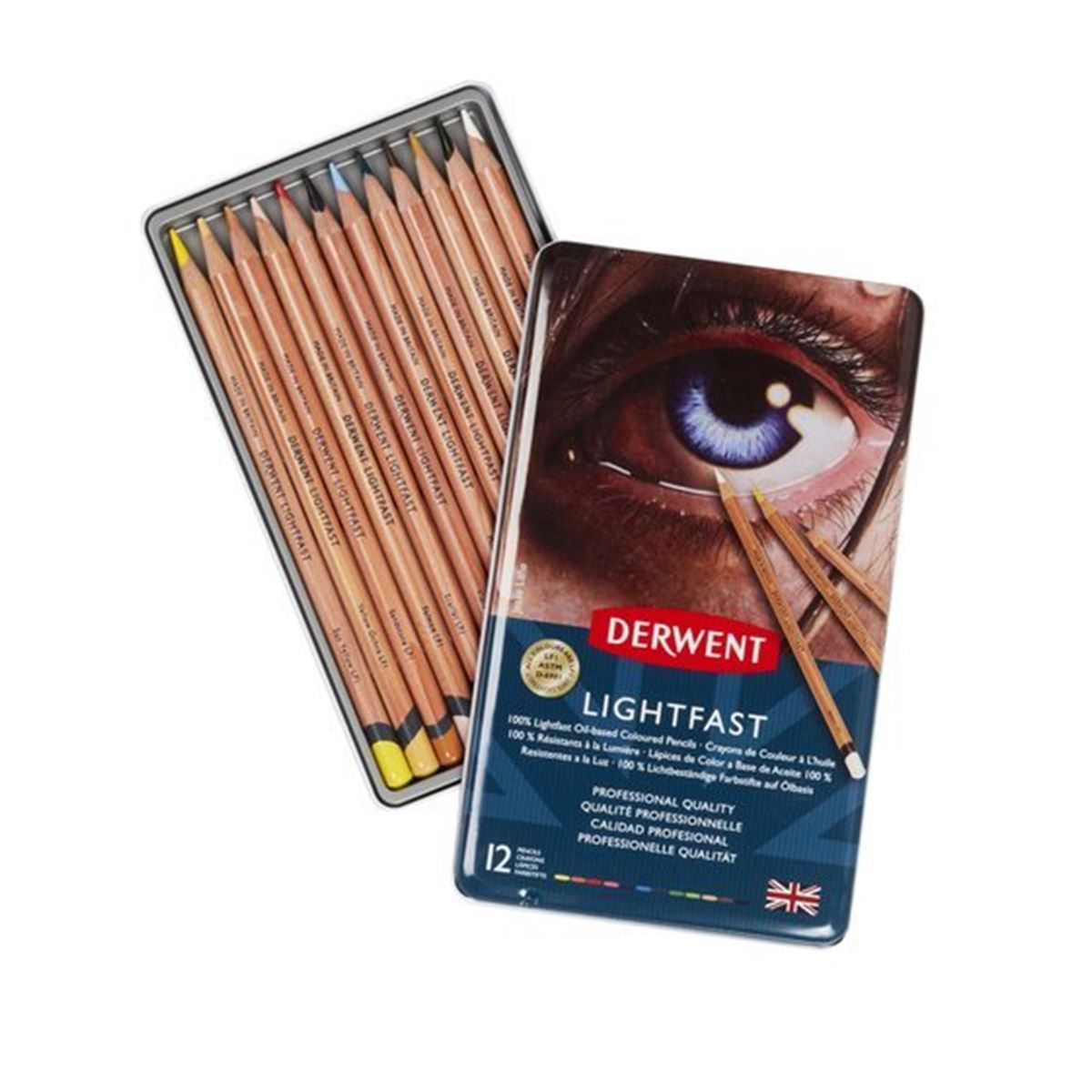 DERWENT LİGHTFAST KURUBOYA 12 RENK METAL KUTU DW2302719 1
