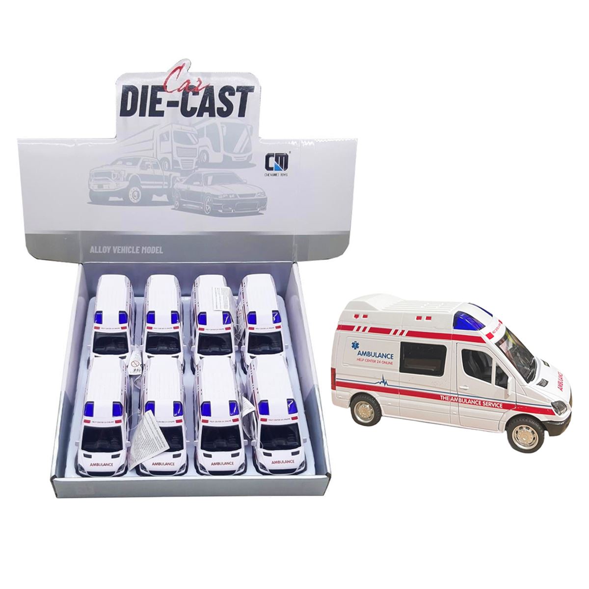 PASİFİK DİE-CAST CAR SÜRTMELİ AMBULANS CLM-61S METAL AÇILIR KAPI SESLİ IŞIKLI 8 Lİ 3+ 1