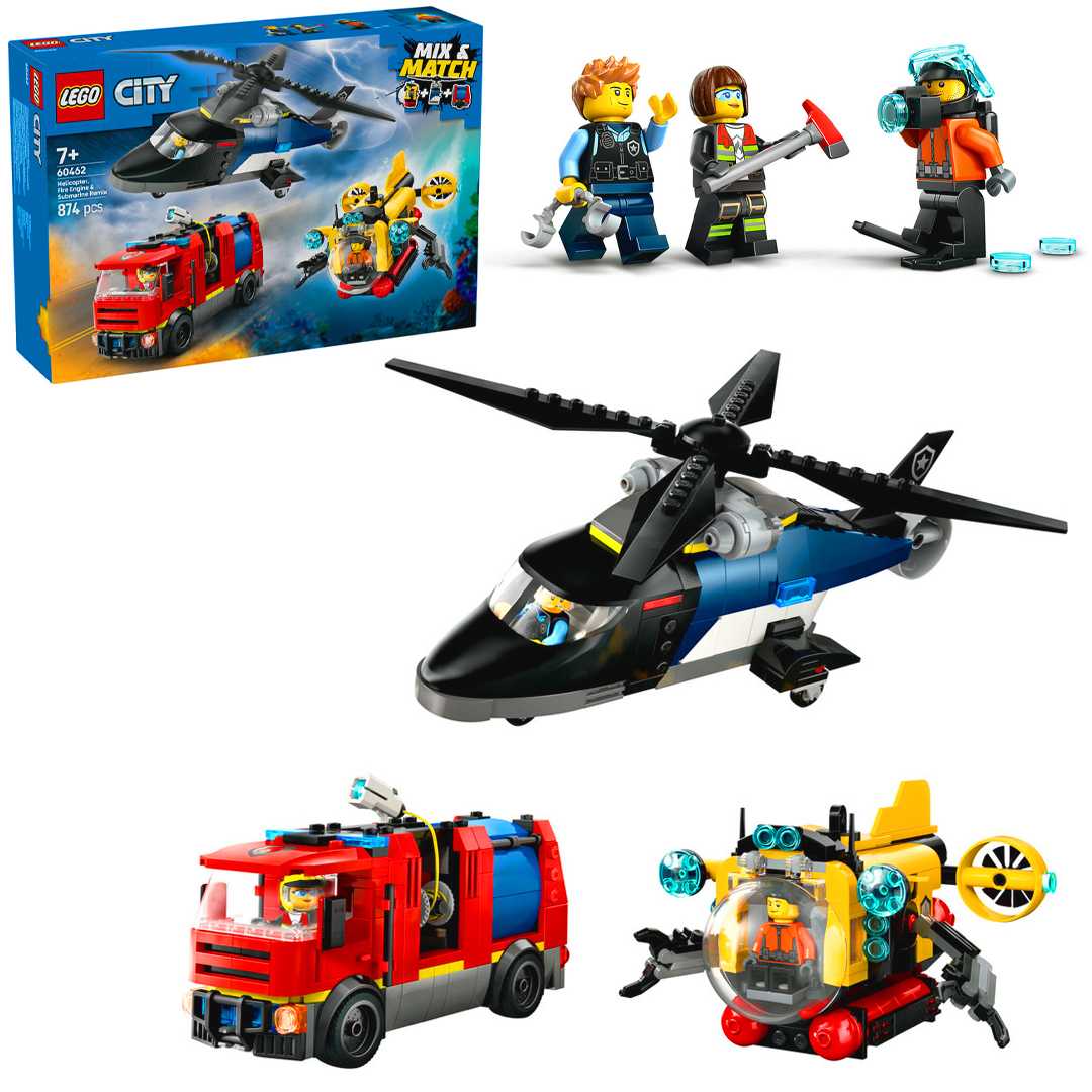 LEGO CİTY 60462 HELİCOPTER FİRE ENGİNE SUBMARİNE REMİX 874 PARÇA 7+ 1