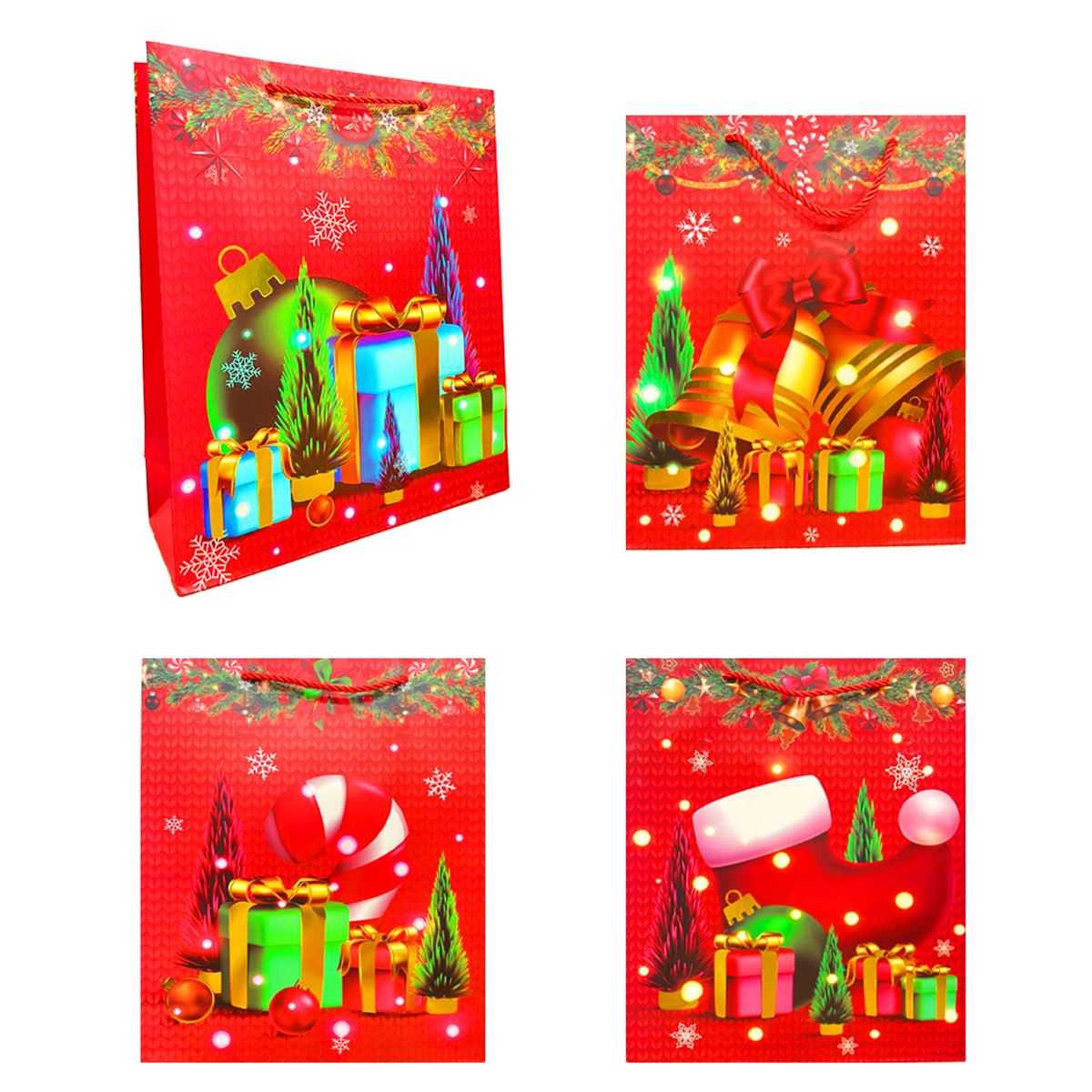 YLZ HEDİYE ÇANTASI ERL-102-1 M KARTON YILBAŞI TEMALI 26X32 12 Lİ 1