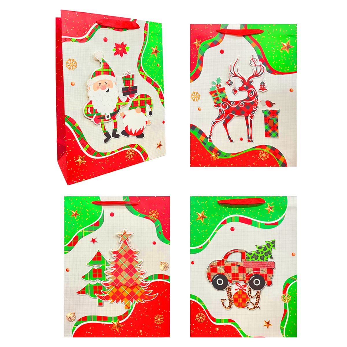 YLZ HEDİYE ÇANTASI YLZ8828 L KARTON YILBAŞI TEMALI 30X40 12 Lİ 1